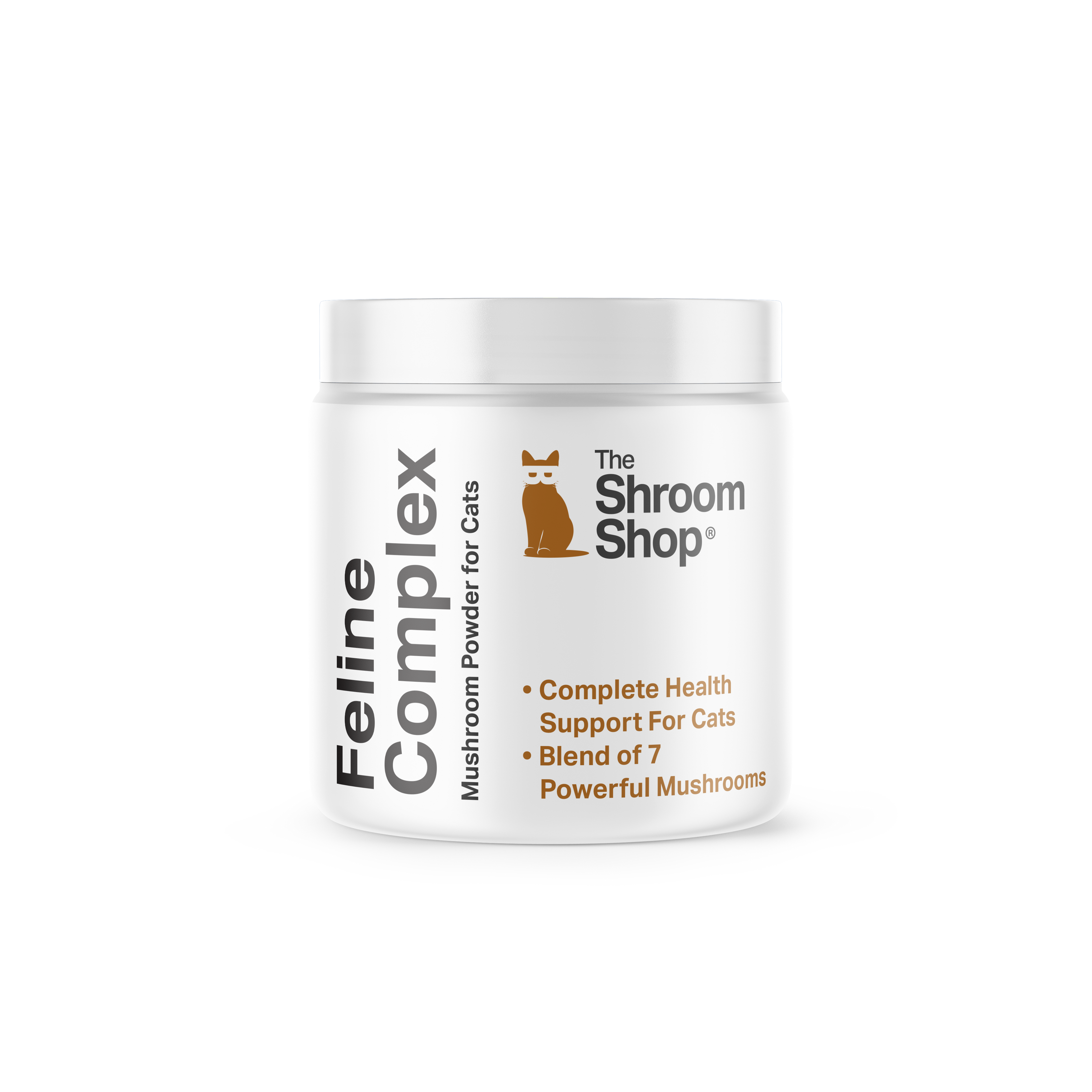The Shroom Shop Feline Complex mushroom supplement product render featuring a premium functional mushroom blend for cats.