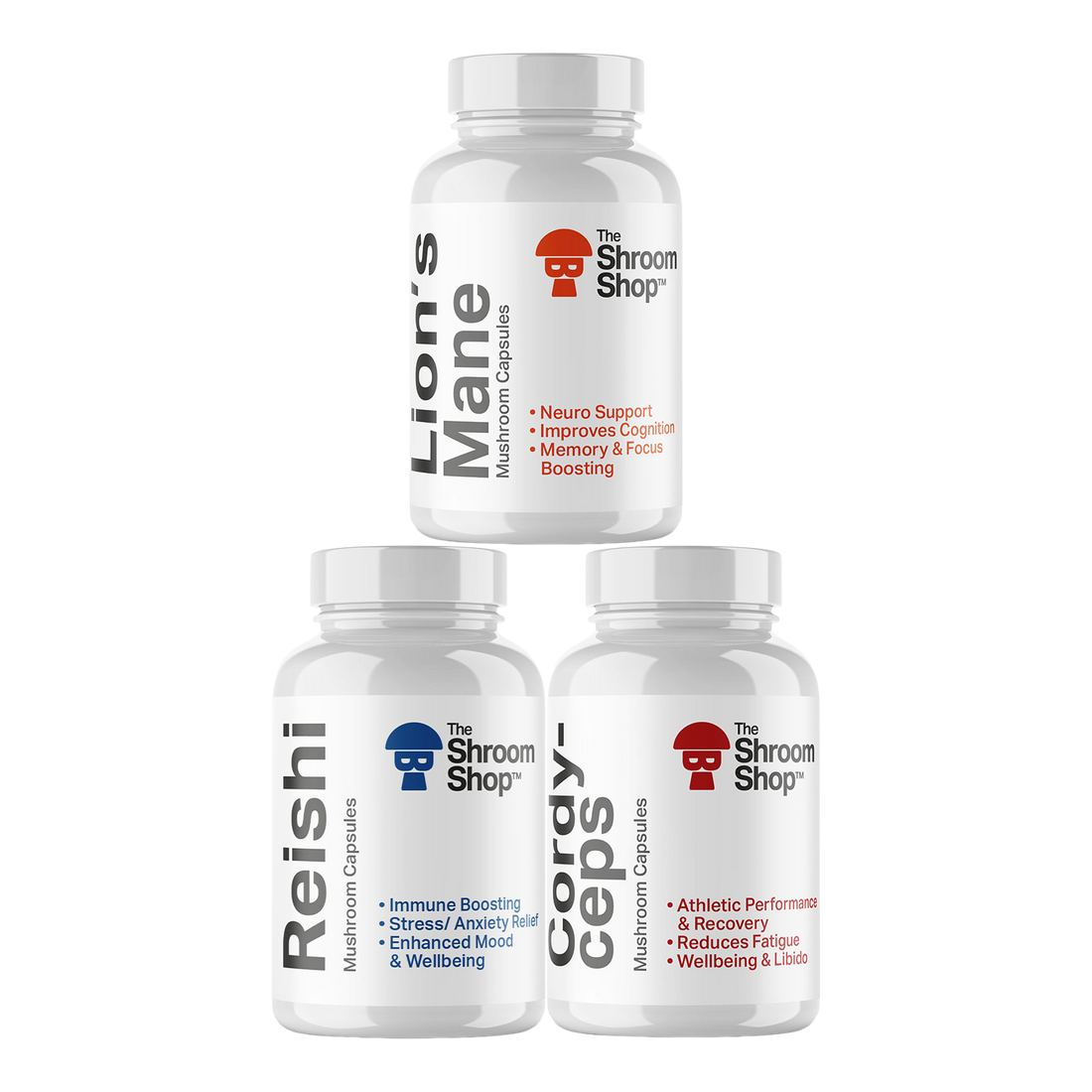 The Shroom Shop Day and Night Bundle mushroom capsules featuring premium functional mushroom extracts in a convenient daily supplement.